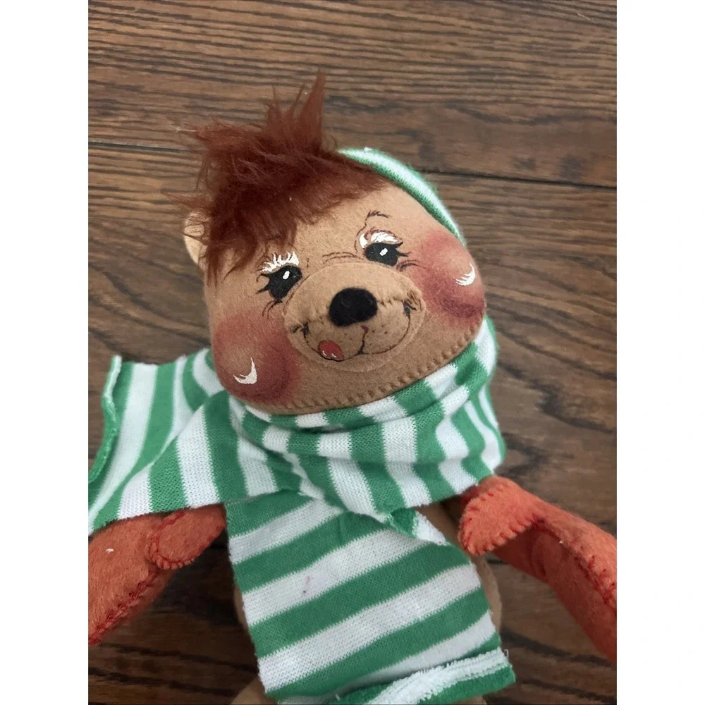 Annalee Vintage 1984 Annalee Doll Christmas BEAR ? Mouse ? Green Striped SCARF